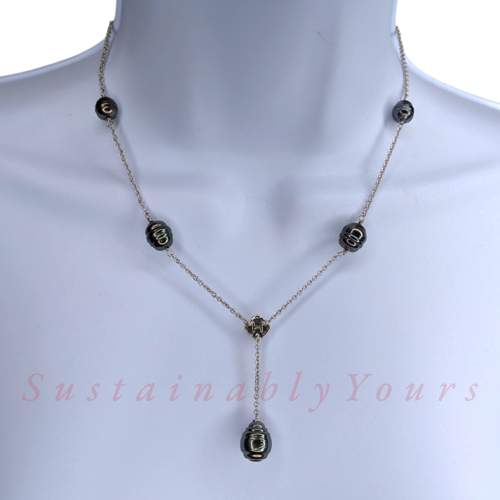 Honora Pearl Necklace Lariat 925 Sterling Silver CZ Drop Pendant Tahitian Style